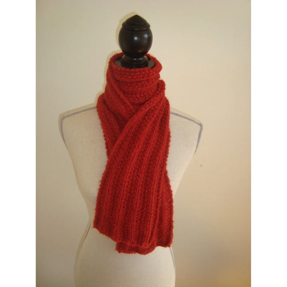 red baby alpaca scarf hand knit
